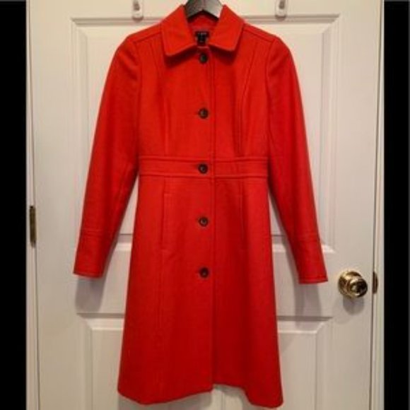 J.Crew Factory Red Wool Coat - Size 0 - Picture 2 of 9